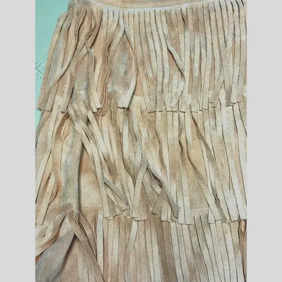 Cavender's Taupe Fringed Mini Skirt size Small New - Picture 4 of 9